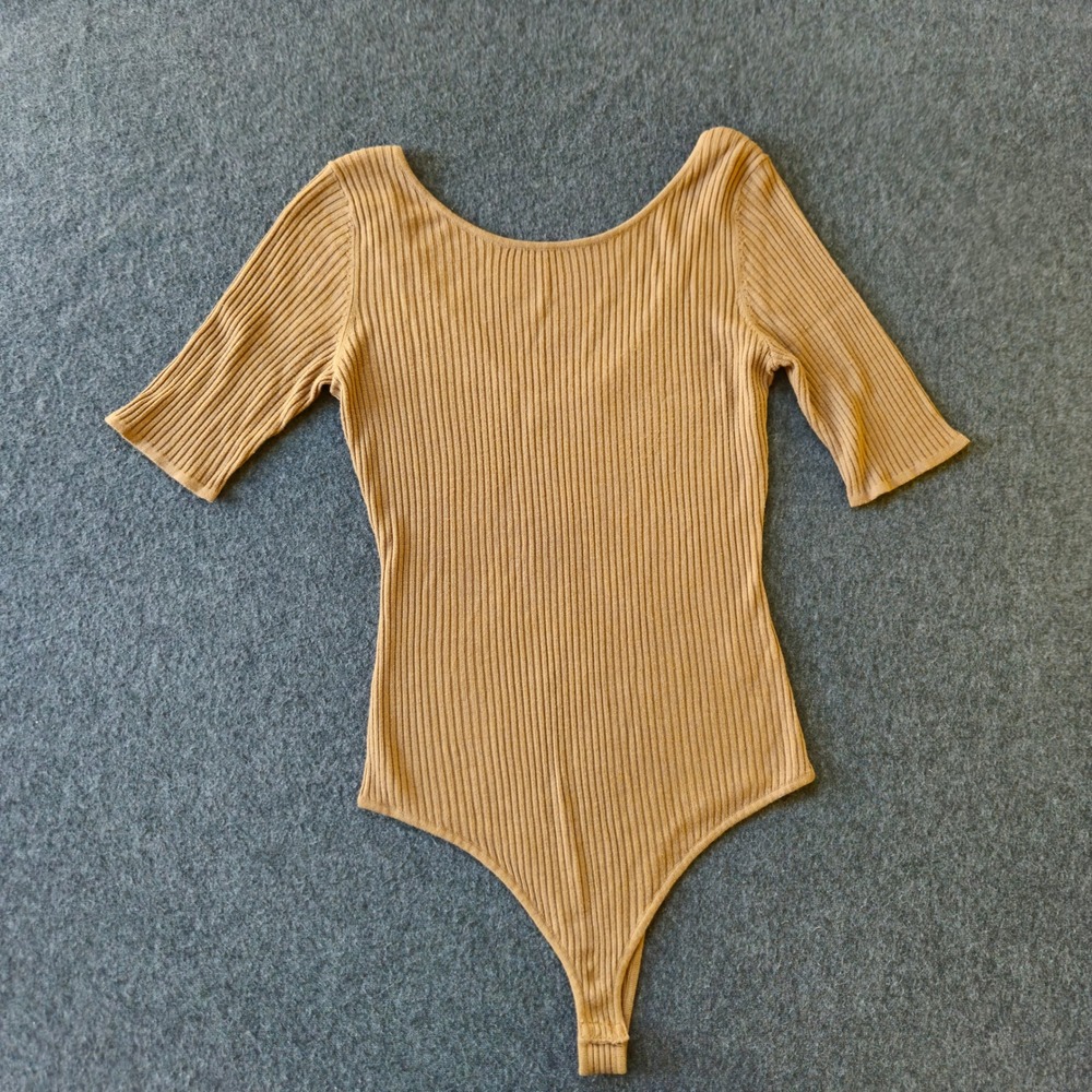 REVOLVE Bailey 44 Bodysuit Womens M Tan Ribbed Knit Minimalist Capsule Earthcore